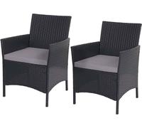 set de 2 fauteuils de jardin en poly rotin Halden, fauteuil en osier ~ anthracite, coussin anthracite