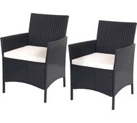 set de 2 fauteuils de jardin en poly rotin Halden, fauteuil en osier ~ anthracite, coussin crème
