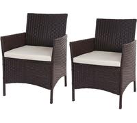 set de 2 fauteuils de jardin en poly rotin Halden, fauteuil en osier ~ brun chiné, coussin crème