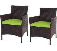 set de 2 fauteuils de jardin en poly rotin Halden, fauteuil en osier ~ brun chiné, coussin vert