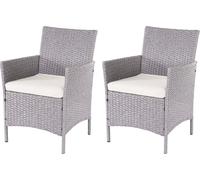 set de 2 fauteuils de jardin en poly rotin Halden, fauteuil en osier ~ gris, coussin crème