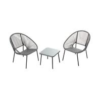 CONCEPT USINE | Salon de Jardin Design Rétro | Ensemble Bistrot 3 pièces : 2 Fauteuils Oeuf + Table Basse Acapulco Gris Foncé | Cordes Polyéthylène Résistant | Int/Ext | Résiste à l'eau