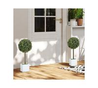 Set de 2 formes de buxus artificielles 45cm plantes en plastique résistantes pour décoration extérieure et aménagement