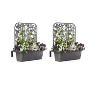 Set de 2 jardinières de balcon en plastique - Gris - L 60 x l 20 x H 64 cm