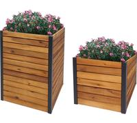 Set De 2 Bacs À Plantes Hwc-L23, Bac À Fleurs Surélevé, Outdoor Acacia Bois Certifié Mvg Aluminium Brun Marron
