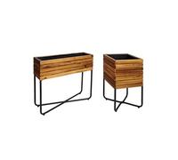 Set de 2 jardinières HWC-L25 Outdoor acier acacia bois certifié MVG marron