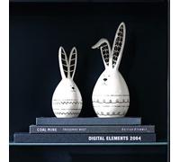 set de 2 lapins "Style" en porcelaine, blanc / noir / or, lapins de Pâques, figurine décorative, lapins décoratifs