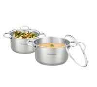 Set de 2 marmites - Tous feux dont induction - ARTHUR MARTIN - AM0155 - Acier inoxydable - Ø 24-28 cm + couvercle en verre - Inox
