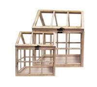 Set de 2 Mini serres d'intérieur en Bois Naturel rosé et Verre