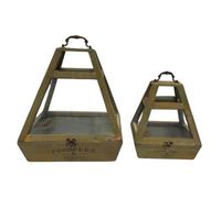Set de 2 Mini serres d'intérieur Pyramide en Bois Naturel et Verre