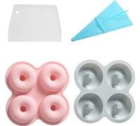 Set De 2 Moules À Donuts En Silicone, Moule À Gâteau Rond Cannelé Avec 4 Creux, Poche À Douche Et Raclette, Moule À Donuts Standard De 6,3 Cm De Diamètre Pour La Cuisson À La Maison, Pour La Productio