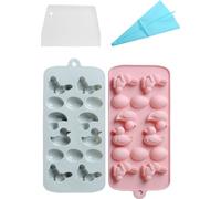 set de 2 moules en silicone de Pâques, Pâques 3D oeufs de Pâques lapin canard moule en silicone DIY fondant moule à gâteau chocolat cookies décoration pudding maison outil de cuisson, Avec poche à dou