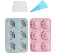 Set de 2 Moules en silicone Tournesol Sourire, Doux Soleil 3D Avec Sourire Facec Moule en silicone DIY Fondant Moule à Gâteau Chocolat Biscuits Décoration Pudding Outil de Pâtisserie, Avec Poche à dou
