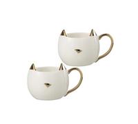 Set de 2 mugs chats en porcelaine blanche et or 40 cl