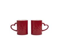 Set de 2 mugs rouges en céramique avec inscription "Amour" (30 cl) - -