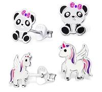 Set de 2 paires de boucles d'oreilles Pégase licorne et panda GH - En argent 925 - Pour filles