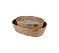 Set de 2 Paniers ovales pour animaux tressés en jacinthe d'eau "Nomade" - Beige - Tailles S/L