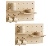 Set de 2 panneaux muraux HWC-P24, décoration murale et étagère modulaire 60x40 cm FSC® couleur naturelle Beige