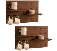 Set de 2 panneaux muraux HWC-P24, décoration murale et étagère modulaire 60x40 cm FSC® marron