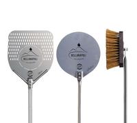 Set de 2 pelles a pizza 33 x 33 cm et Ø 22 Cm + Brosse Manche 150 cm Qualité BellaNapoli