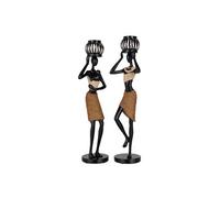 Set de 2 photophores figurines Africaines en résine - Hauteur 48 cm