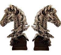 set de 2 pièces - Tête de cheval sculpture sur socle - Statue en résine - Tête de cheval en argent - Décoration de table avec socle - élégante figure de cheval comme décoration pour le salon, le burea