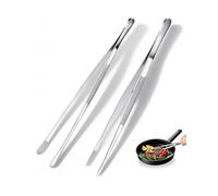 Set de 2 pinces de cuisine en acier inoxydable, 30 cm de long avec embouts rond et pointu, adapté au contact alimentaire et durable pour cuisiner, griller, frire, cuire au four et dresser.