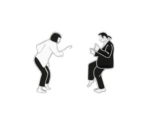 Set de 2 Pin's John Travolta et Uma Thurman dans la scene de danse de Pulp Fiction, en Acier et Email, Noir et Blanc, Epinglette Accessoires, 3.3 x 1.5 mm