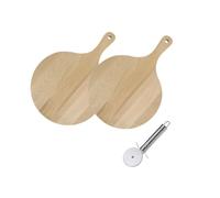 Fackelmann 9924250 Set de 2 Planches à pizza et Roulette à pizza en inox manche ovale, planche en bois, planche à découper, coupe pizza inox, pizza 4 fromages, pizza maison, Bois, Acier inox, 30 cm