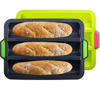 set de 2 plaques à baguettes (pour 3 baguettes), 34x24x3 cm - plaque à baguettes, moule à baguettes en silicone antiadhésif | Brot Crisping Tray, moule à miches, parfait pour la cuisson du French-Brea