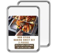 Set de 2 Plaques à Pâtisserie, Set de Plaques à four en Acier Inoxydable, Set de Cuisson avec Rebord - Poêle à Servir, Non Toxique, Facile à Nettoyer et Résistant au Lave-Vaisselle (31x24x3.1CM)