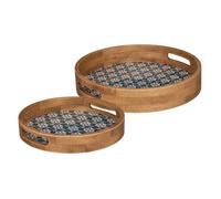 Set de 2 plateaux ""Ali"" bois et verre - Atmosphera Créateur d'intérieur