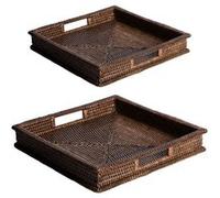 Set de 2 plateaux carré Saya 35 et 40 cm - Table Passion - Marron - Rotin marron G