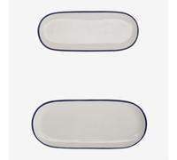 Set de 2 plateaux en grès Ronilena Blanc Gardenia - Bleu Ken