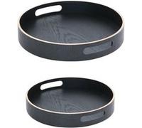 Set de 2 plateaux ronds 35.5 cm et 40,5 cm noir en bois - - Noir - Bois