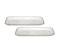 Set de 2 plats de service en plastique transparent motif feuilles avec contour doré (L34 cm)