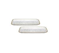 Set de 2 plats de service en plastique transparent motif feuilles avec contour doré (L34 cm)