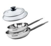 Fackelmann Fackelmann Eterna 9438050 Lot de 2 poêles de 20 et 24 cm en acier inoxydable 18/8 et 2 couvercles en verre Fackelmann Eterna, poêle pour tous types de feux, poêle à induction, sans PFAS