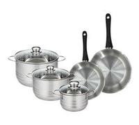 Set de 2 poêles 20 et 24 cm en inox et 3 faitouts inox 16, 20 et 24 cm Fackelmann Geneva inox