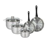 Set de 2 poêles 20 et 24 cm en inox et 3 faitouts inox 16, 20 et 24 cm Geneva Fackelmann
