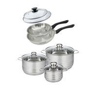 Set de 2 poêles 20 et 24 cm en inox et couvercle, 3 faitouts inox 16, 20 et 24 cm Fackelmann Geneva