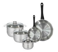 Set de 2 poêles 20 et 28 cm en inox et 3 faitouts inox 16, 20 et 24 cm Fackelmann Geneva