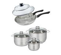 Set de 2 poêles 20 et 28 cm en inox et couvercle, 3 faitouts inox 16, 20 et 24 cm Geneva Fackelmann