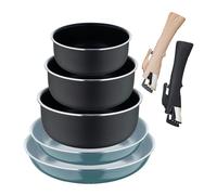 Set de 2 poêles Ø22Ø26cm avec manche amovible couleur verte + 3 casseroles Ø16Ø18Ø20cm avec manche amovible couleur noire -Aluminium pressé Click&Cook Bergner
