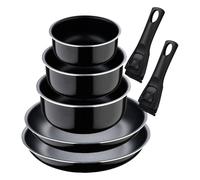 Set de 2 poêles Ø24Ø28cm avec manche amovible + 3 casseroles Ø16Ø18Ø20cm avec manche amovible - en aluminium pressé couleur noir Click&Cook Bergner