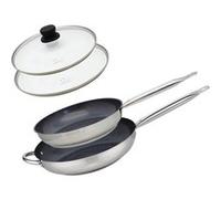 Set de 2 Poêles 28 et 32 cm céramique sans PFAS et 2 couvercles en verre Profi Therm Platinum Elo Transparent,Noir,Gris