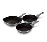 Set de 2 Poêles à Frire 1 Grill Induction 20-24-28cm Aluminium, Antiadhésif Be