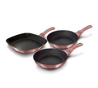 Set de 2 Poêles à Frire 1 Grill Induction 20-24-28cm Aluminium, Antiadhésif Be
