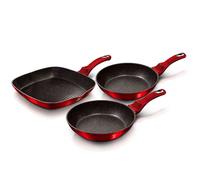 Set de 2 Poêles à Frire 1 Grill Induction 20-24-28cm Aluminium, Antiadhésif Berlinger Haus Burgundy Rouge 07499