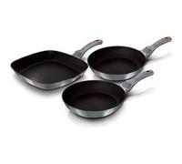 Set de 2 Poêles à Frire 1 Grill Induction 20-24-28cm Aluminium, Antiadhésif Berlinger Haus Moonlight Gris Gris G
